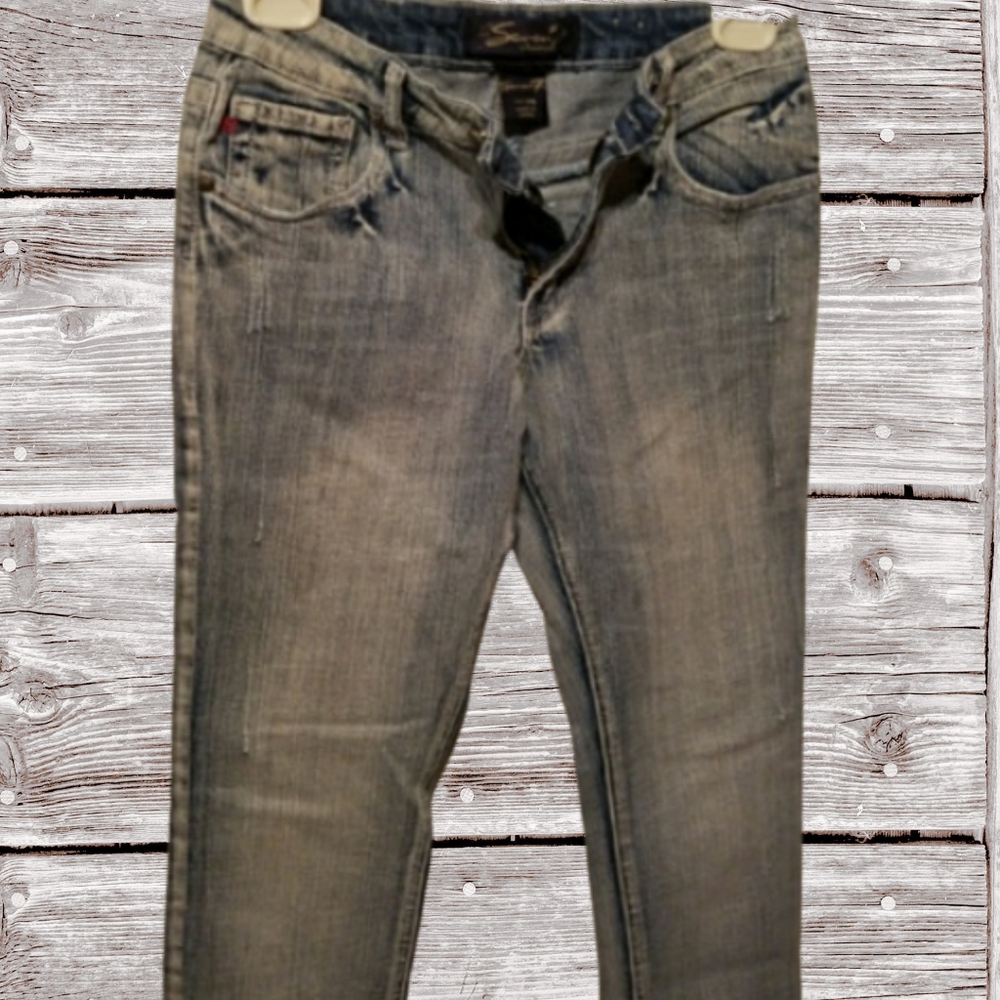 A) Seven7 Jeans Girls Size 14 Bootcut Denim – Embellished Flap Pockets